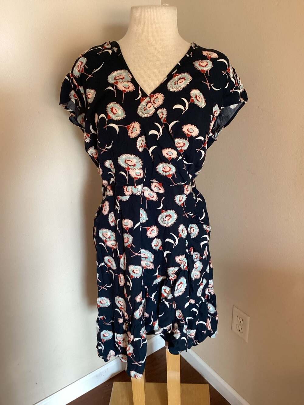 J.Crew Mercantile Blue Floating Floral Faux Wrap Ruffle Mini Dress